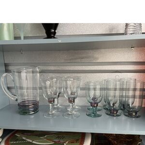 Vintage Glass Pitcher & Goblets/Tumblers Drinkware Set Barware
